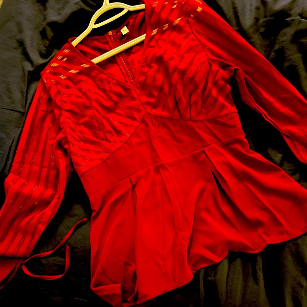 Striped Red blouse with bell sleeves. New no tags